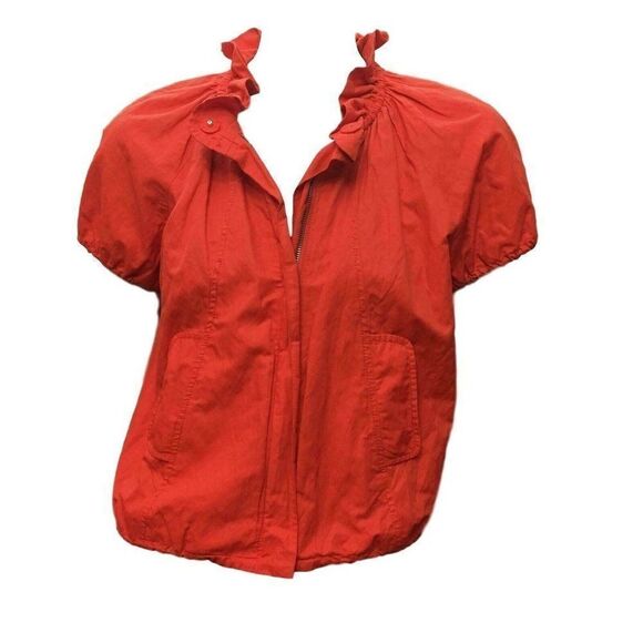 Kenneth Cole Womens Red Short Sleeve Zipper Ruffle-Collar Shrug Jacket - Picture 3 of 8